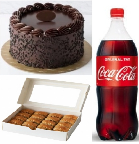 2-3 Kişilik Çikolatalı Yaş Pasta (1 Adet), 1 kg Cevizli Baklava (1 Adet), 1 Litre Kola (1 Adet) Niğde pasta siparişi