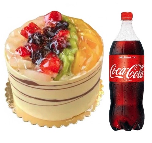 Karışık 4 kişilik mevsim meyveli yaş pasta 1 litre kola NiÄŸde pasta sipariÅŸi